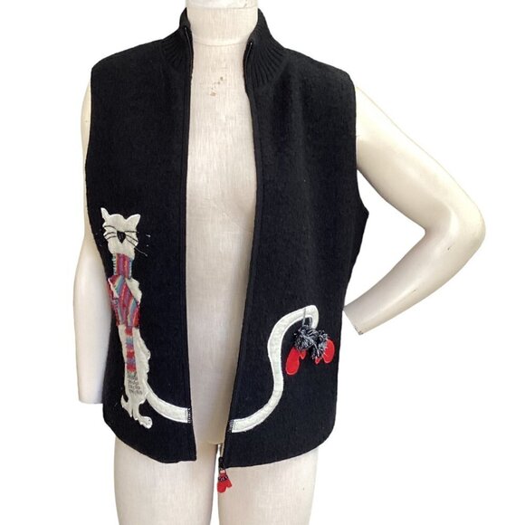 Coldwater Creek M Black Boiled Wool Winter Zip Vest Breezy Evenings Cat 35K - Picture 4 of 11